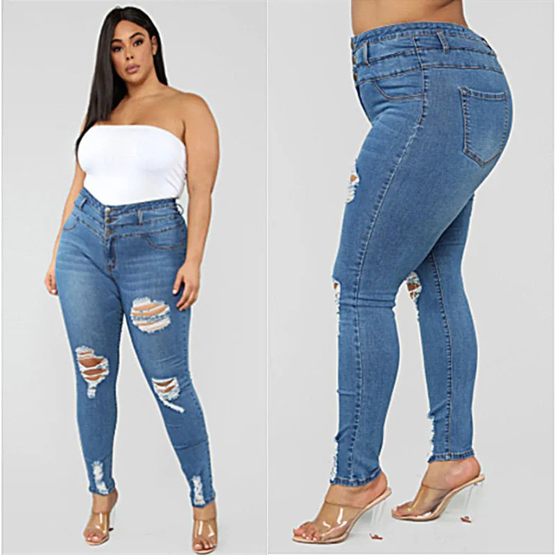 Ropa de talla grande XL-5XL Mujer Vaqueros pitillo denim de cintura alta jeans pantalones pitillo casual precio al por mayor de alta calidad