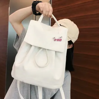 

Preppy Style Soft canvas Backpack Female cute School Backpack For Teenage Girls Drawstring Small Backpack Women