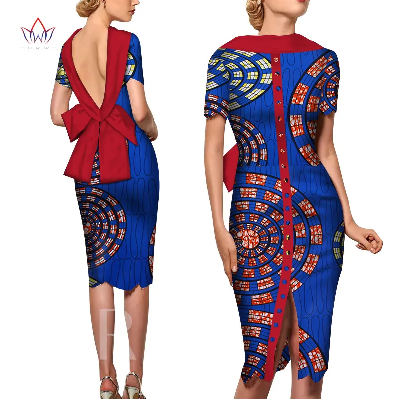 Мода африканские платья для женщин Vestido печать фабричные Изделия элегантная одежда в африканском стиле открытая спина африканская одежда brw WY5676