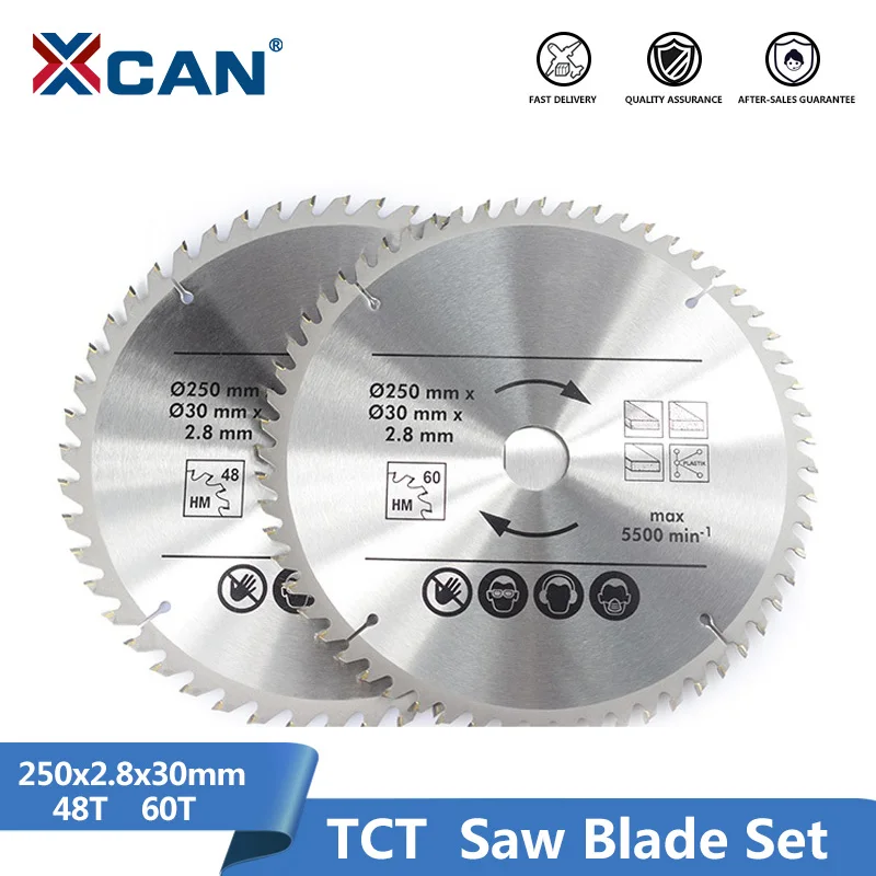 XCAN Multifunction Wood Saw Blade 2pcs 250mm 48T 60T TCT Circular Saw Blade Wood Cutting Disc