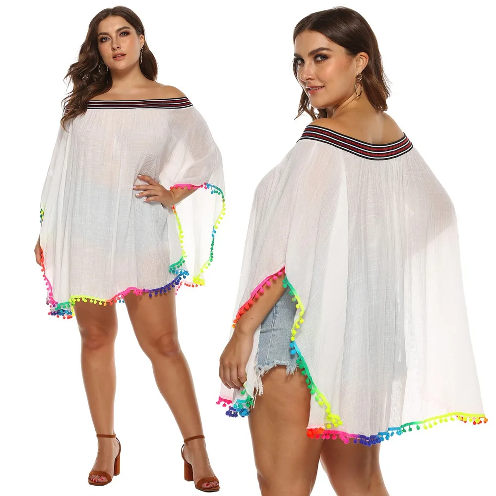 Plus Size Sexy Tunic Beachwear Swimwear Tassels Beach Cover Ups for Women Pareos Para Sarong Swimming Suit Up coverup | Женская одежда