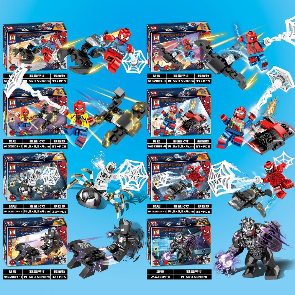

8pcs/lot Marvel Super Heros Set Spiderman Mech Venom Mecha Building Blocks Toys For Children