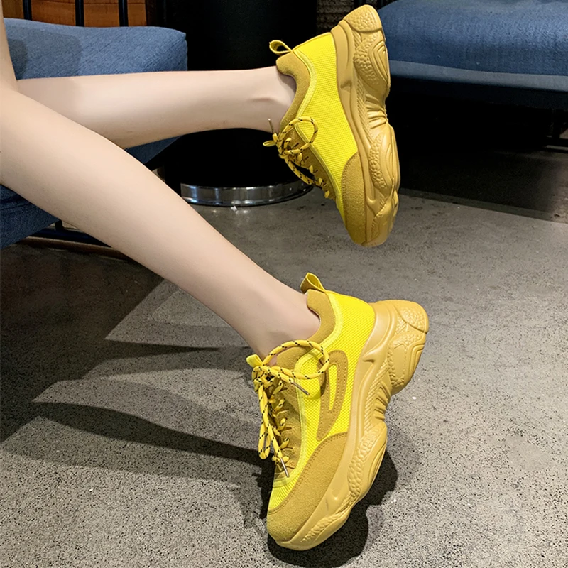 ブランド黄色スニーカー女性の靴 19 新チャンキースニーカー婦人ファッション白スニーカー女性バスケットファムスニーカー Women S Vulcanize Shoes Aliexpress