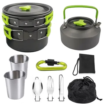 

1 Set Outdoor Pots Pans Camping Cookware Picnic Cooking Set Non-stick Tableware With Foldable Spoon Fork Knife Kettle Cup
