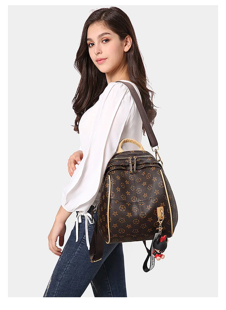 Модный рюкзак с принтом для женщин Лето Осень стиль Модный корейский стиль Универсальный Повседневный Многофункциональный мягкий кожаный B