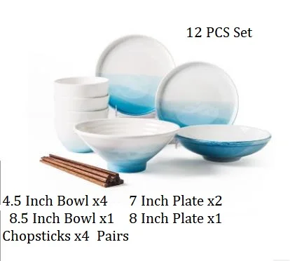 Японский стиль керамический двухцветный набор посуды домашний простой скандинавский керамический чаши для риса и супа супница паста стейк набор круглой посуды - Цвет: 12 Piece Set