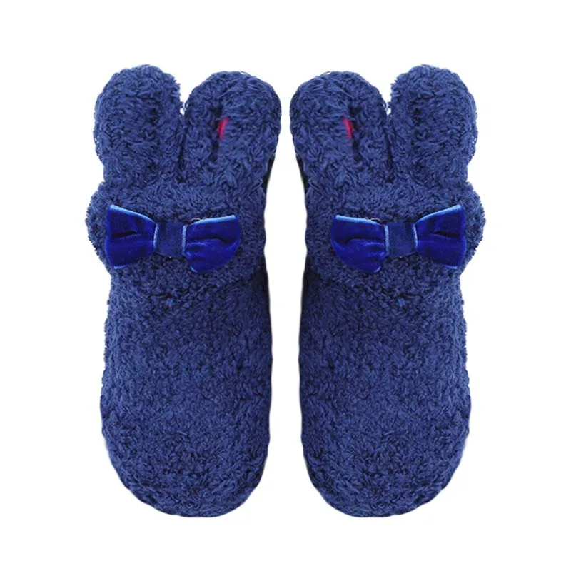 Navy Blue Толстые бархатные носки кораллового цвета для малышей 0-36 месяцев милые теплые нескользящие носки с длинными ушками Кролика Теплые Носки для маленьких мальчиков и девочек - Цвет: Navy Blue