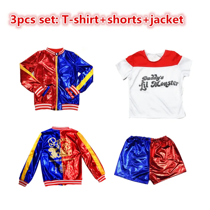 Carnival Kids Girls Suicide Harley Cosplay Costumes Squad Quinn Monster Joker Jacket Suit tattoo stickers cosplay costume