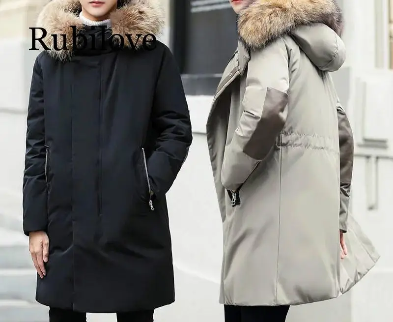 

Rubilove Men down coat fur coats Winter long men's down jacket 2019 new men's self-cultivation youth winter thick hooded