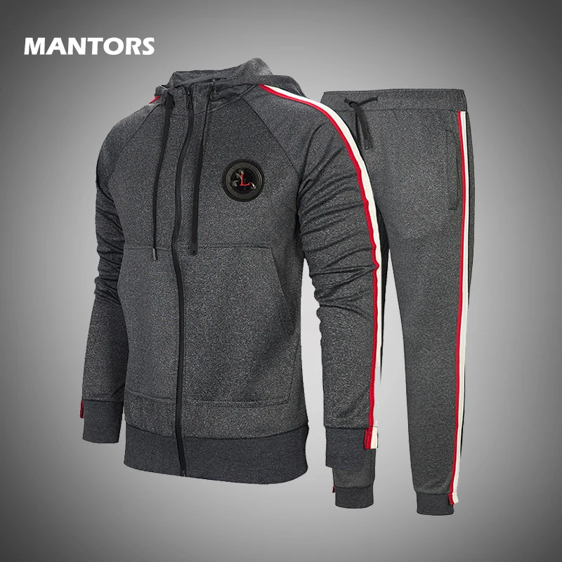 

2019 Men's Sets Autumn Winter Hooded Tracksuit Solid Color Sportswear 2 Pieces Set Men Casual Sweatshirt+Pants Slim Sports Suit