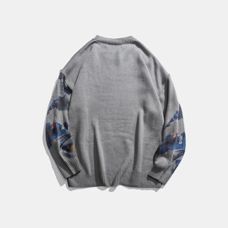 ZAZOMDE Casual Men Sweater O neck Beijing Opera Pattern Pullovers  Knittwear Autumn Sweaters Mens Loose Pullovers Men