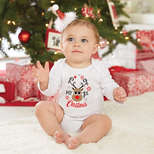 Милый Рождественский детский комбинезон «My 1st»; хлопковый Осенний комбинезон с длинными рукавами для новорожденных мальчиков и девочек; комбинезон; одежда; Рождественский наряд