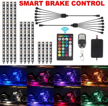 

12Pcs Motorcycle LED Light Kit Strips, Multi-Color Accent Glow Neon Ground Effect Atmosphere Smart Brake control Lamp with