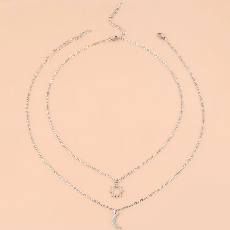 Charm Moon Sun Couple Necklace Stainless Steel Hollow Butterfly Heart Pendant Link Chain Necklace For Women Men Family Jewelry - Image 3