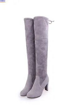 

2020 NEW Sexy Party Boots Fashion Suede Leather Shoes Women Over The Knee Heels Boots Stretch Flock Winter High Botas zh100006