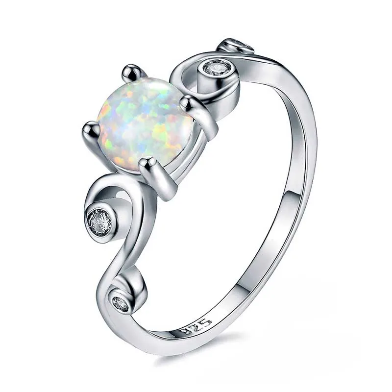 white Bague Ringen, классическое серебро 925, Ювелирное кольцо с синим круглым, опаловые драгоценные камни, фиолетовый, белый цвет, шарм, Engament Siver, ювелирное изделие, подарок - Цвет камня: white