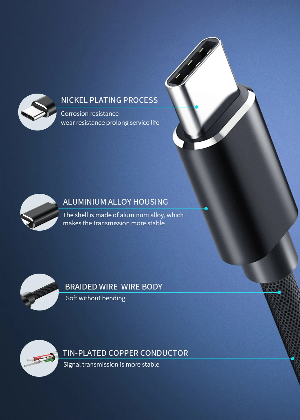 USB Type C To Mini USB Quick Charging Cable USB2.0 Charger Data Transfer Cable For Computer Synchronization Data Transmission