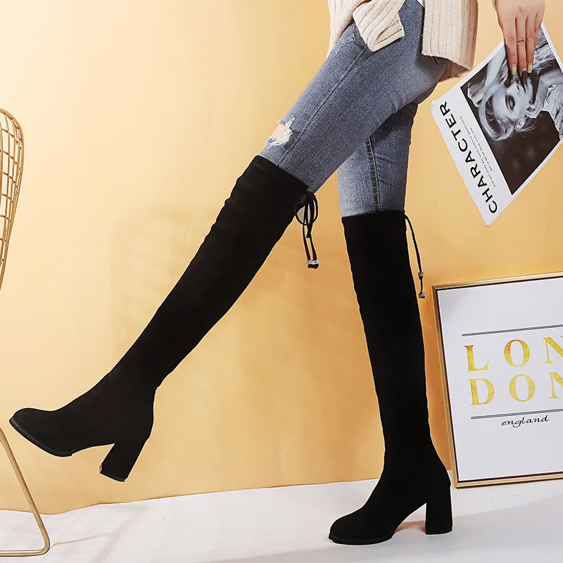 

2019 Autumn And Winter New Style Boots Star Celebrity Style Europe And America Pointed-Toe-Style Stovepipe High-Heel Chunky-Heel