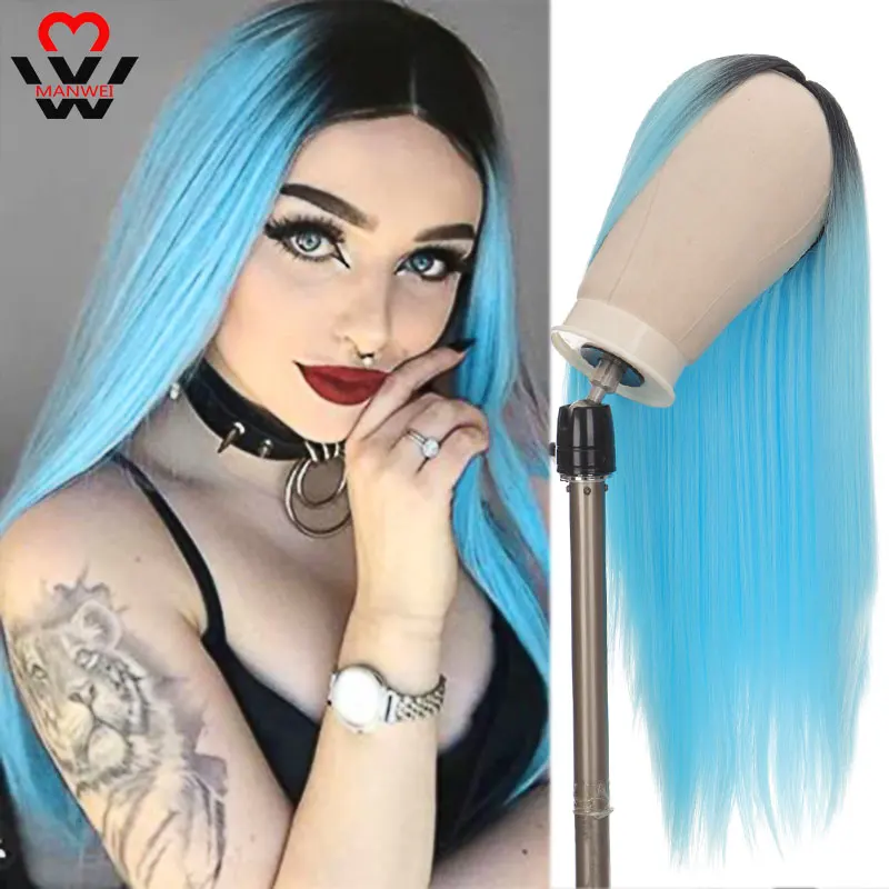MANWEI 75 см длинные High Gloss парик цвет синий черный Большие размеры градиентный