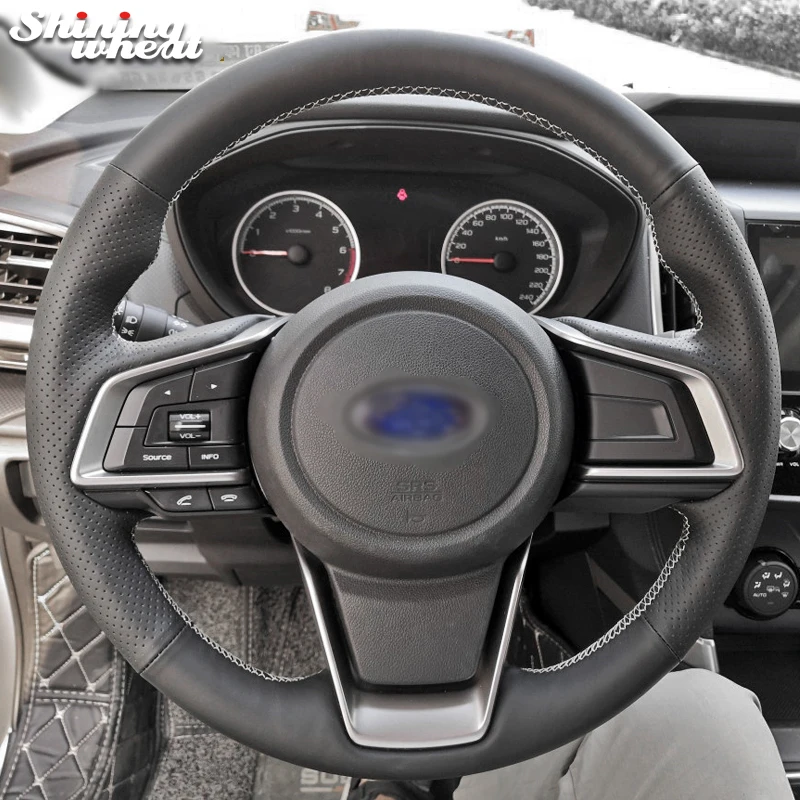 Блестящая пшеничная черная кожаная крышка рулевого колеса для Subaru Forester XV Crosstrek Legacy Outback Ascent Impreza