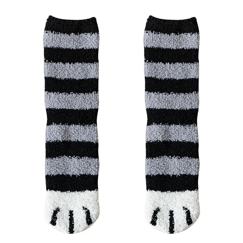 1 пара плюшевых носков из кораллового флиса женские носки без пятки осенние и зимние милые толстые теплые носки для сна с когтями - Цвет: E