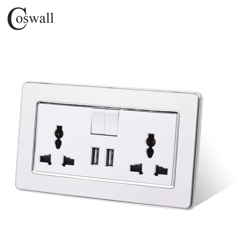 Розетка переключатель COSWALL универсальная 2 клавиши 13 А USB порта|Электрические