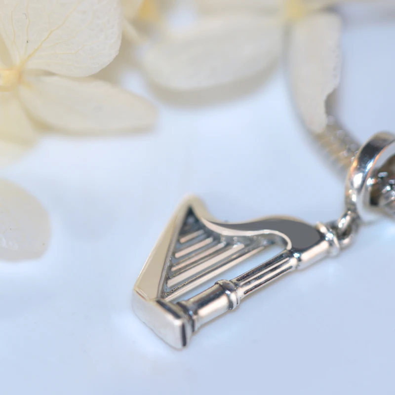 

XiaoJing 925 sterling silver harp pendant beads music charm fit Pandora bracelet Fine Jewelry for Mother gift free shipping 2019