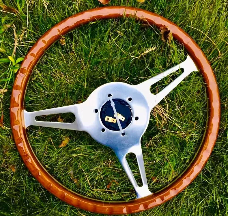 15" 15inch /38mm Classic Mahogany Wood Blind Rivet Grain Brown Trim Steering Wheel with Horn Button