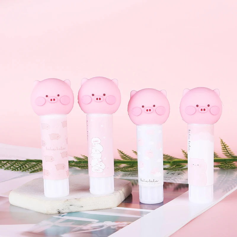 단단한 핑크 돼지 고체 접착제 스틱, 안전 포름알데히드 무료 고점도 학생 DIY 수동 사무실 문구 크리스마스 선물 무작위 색상
