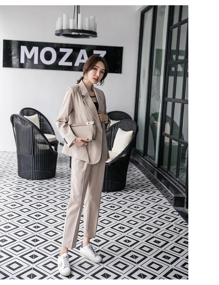 New Women's Long Sleeve Blazer Suits Double Breasted Tops Elastic Waist Pants Formal Notched Elegance DV673