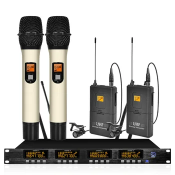 

Wireless microphone system frequency adjustable professional UHF automatic 2 handheld 2 lavalier microphone wireless