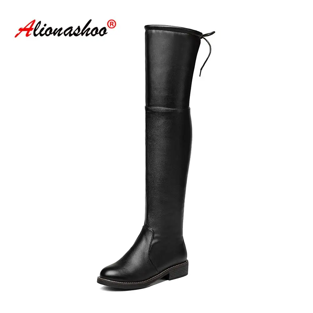 

Drop Ship Women's black boots casual fashion round toe belt straight high heels square thick with high boots new listing 2019