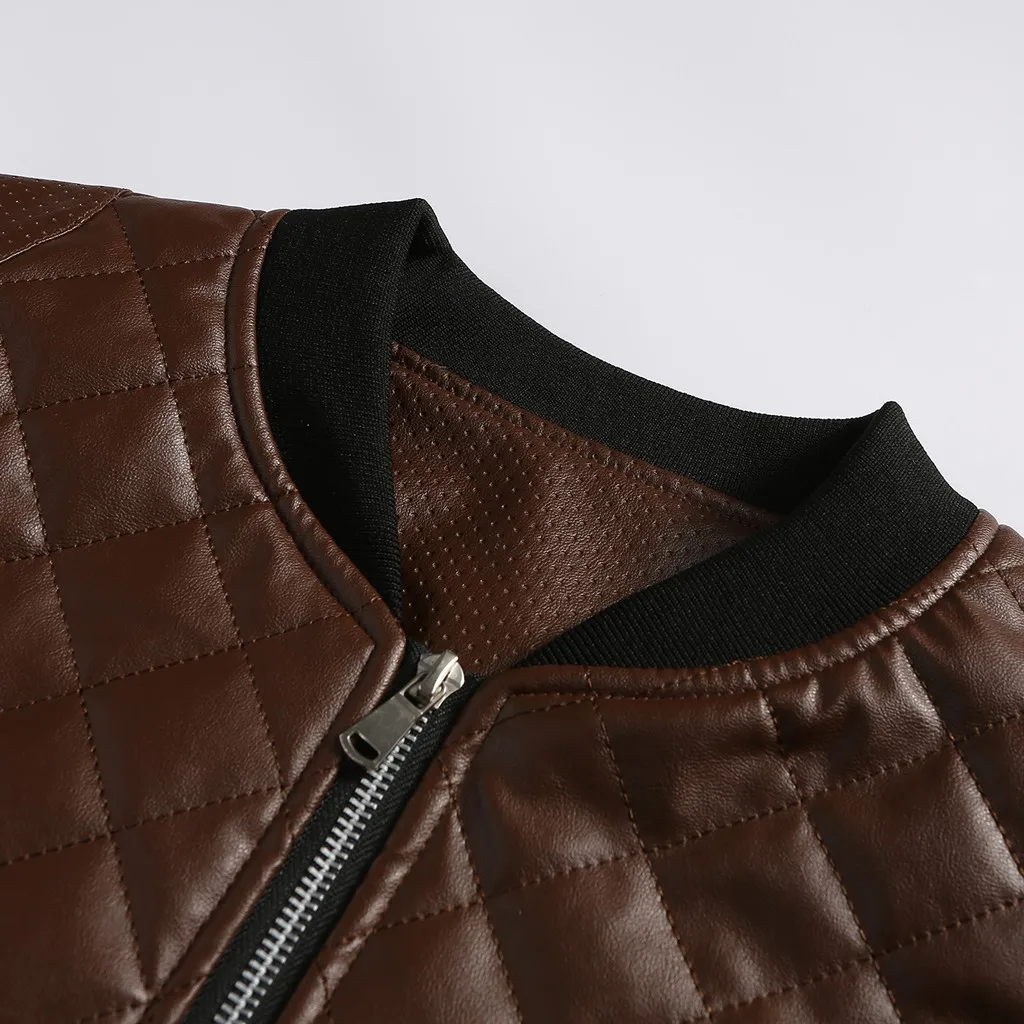 Мужская кожаная куртка коричневого и черного цвета, Мужское пальто с геометрическим рисунком на зиму и осень, Повседневная модная мужская одежда, мотоциклетный кожаный топ
