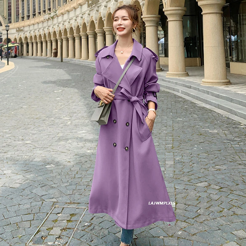 Женский плащ весна осень розовый/синий/зеленый повседневное модное пальто с