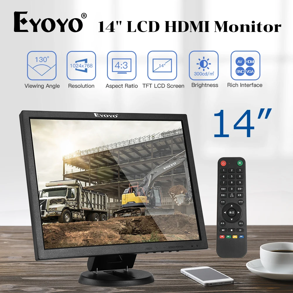 EYOYO EM14A 14 &quot4:3 TFT CC TV Monitor 1024x768 ЖК экран BNC HDMI VGA AV вход Дисплей для ТВ камеры