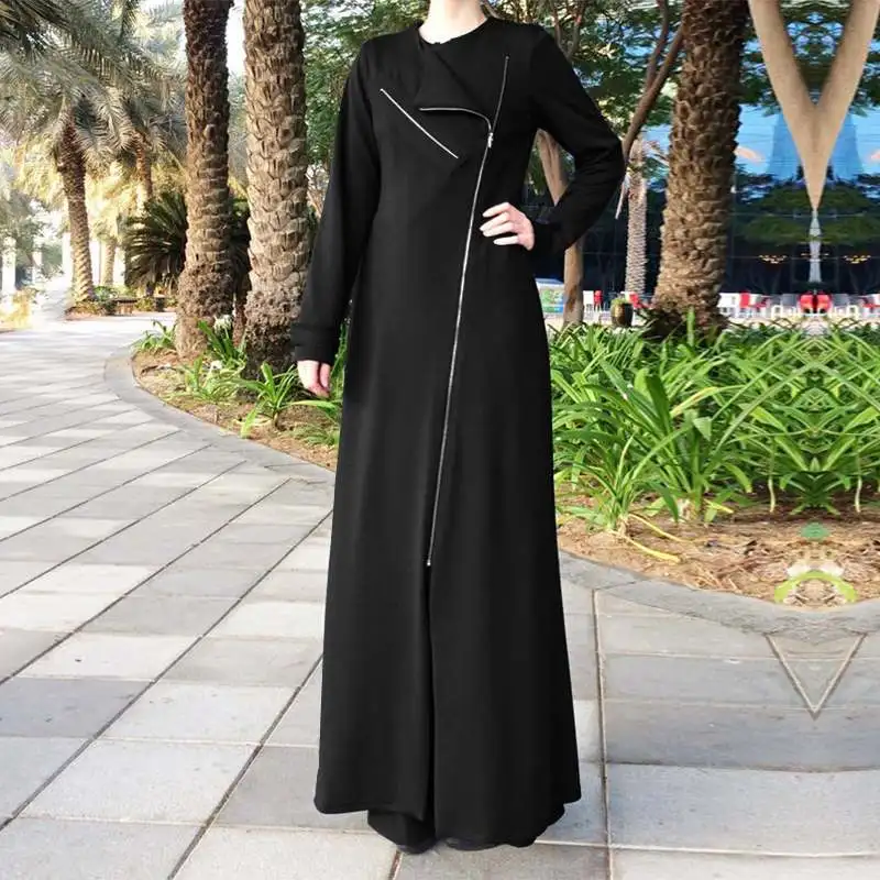 

Celmia Women's Maxi Dress Kaftan Zipper Winter Dress 2020 Fashion Vintage Long Sleeve Casual Solid Long Party Vestidos Plus Size