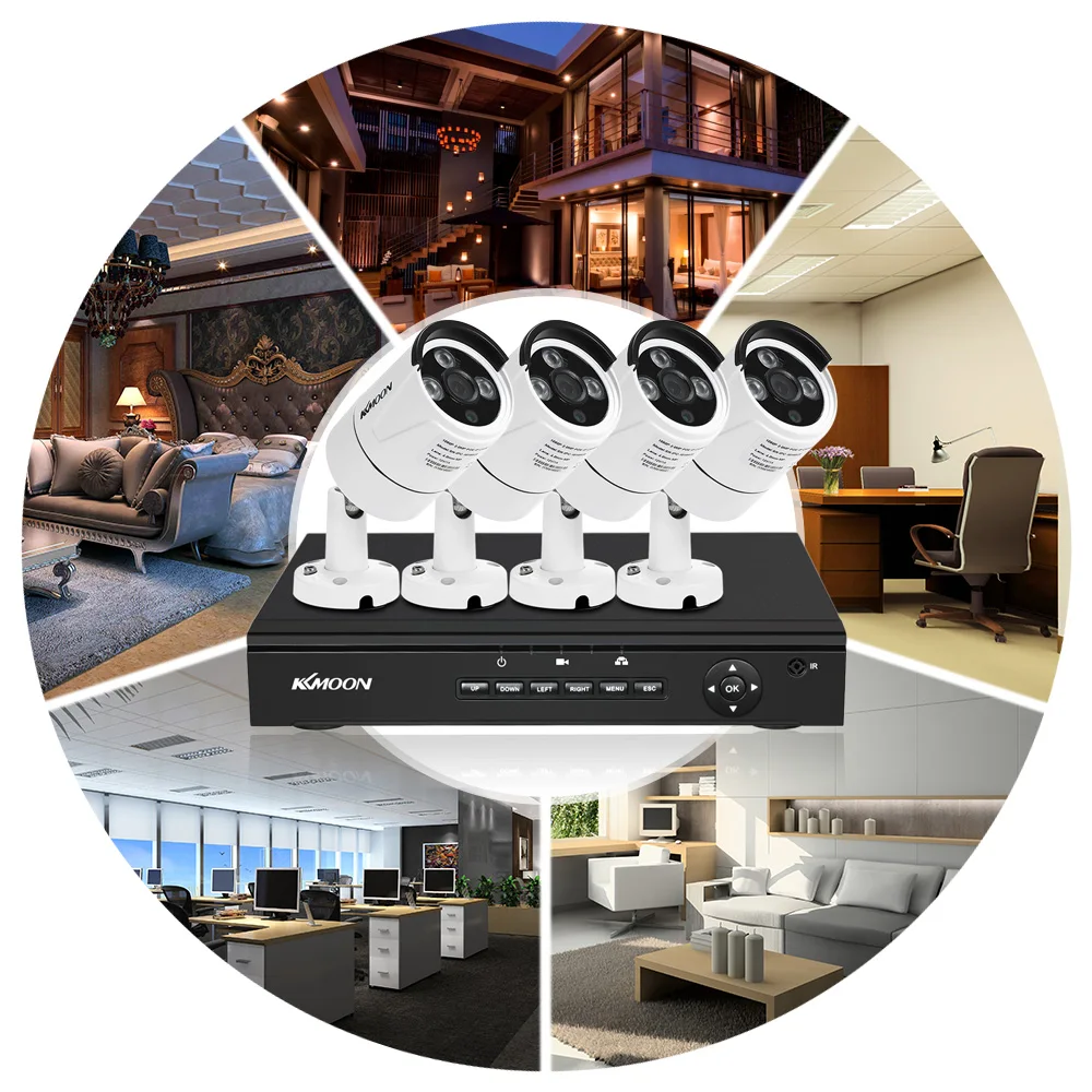 KKmoon 4CH канал Full 1080P POE NVR сетевой видеорегистратор+ 4 шт. 2.0MP мегапикселя POE Всепогодная Наружная цилиндрическая IP камера