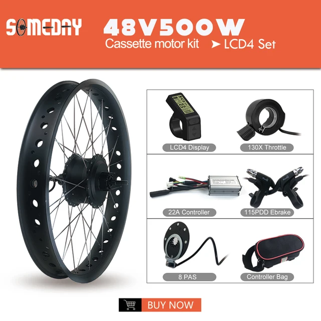 SOMEDAY 36V/48V 500W Snow Bike Electric Bicycle Conversion Kit 20 26 Inch Wheel Rear Cassette Hub Motor for Fat Tire Bike 48V LCD4 Set