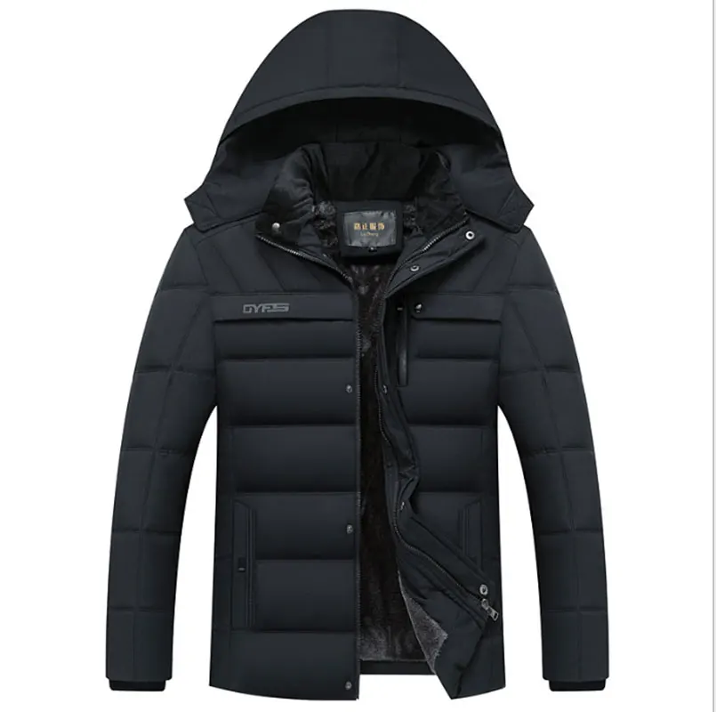 

Winter men's windproof plus velvet warm down jacket brand high quality men's fashion hooded casual thick coat large size