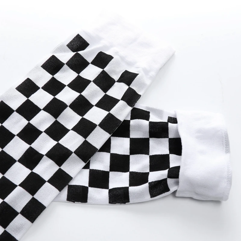 Clown Costume Black White Plaid Knee-High Long Socks Halloween Carnival Party