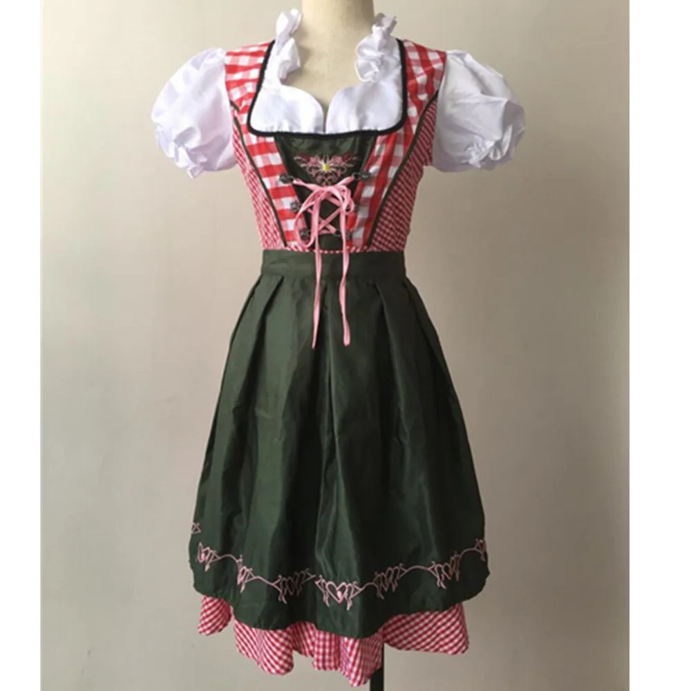 Women Oktoberfest Costume Plus Size Red Plaid Dirndl Dress German Beer Girl Uniform Wench Biergarten Fancy Party Outfit | Тематическая