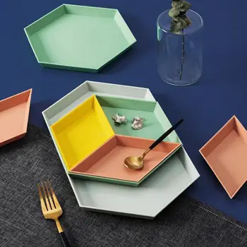 

4Pcs Geometric Shape Splicing Candy Snacks Nuts Dry Fruit Plastic Storage Plate Dishes Bowl Jewelry Tray Home Kitchen Supplies