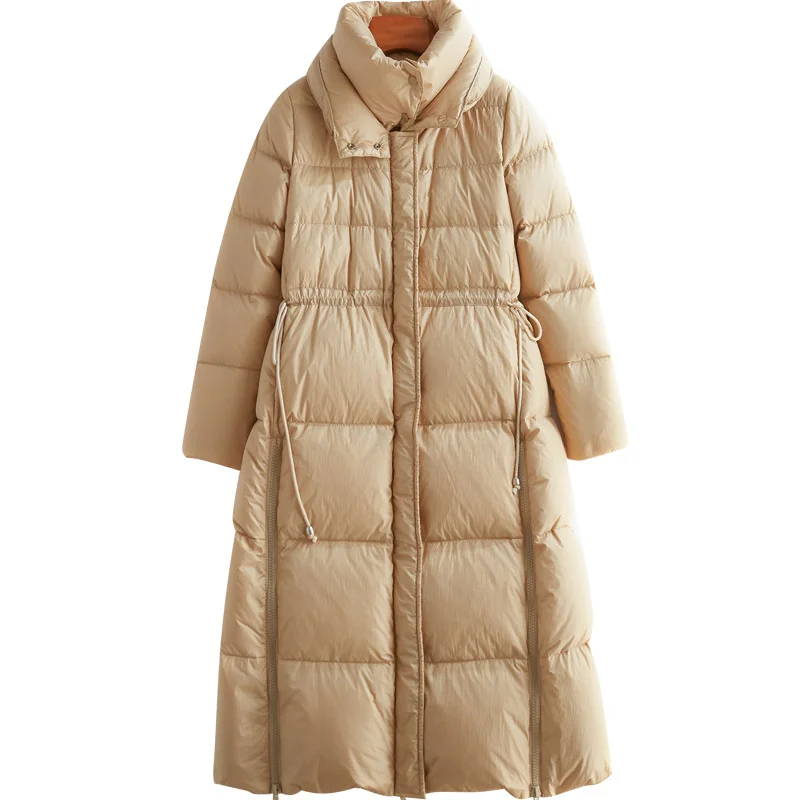 

New Fault Code Bai Yarong Down Jackets Long Self-cultivation Waist Keep Warm Loose Coat
