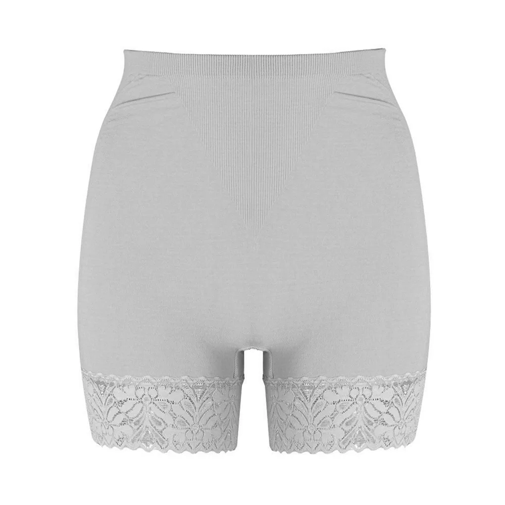 Women High Waist Lace Seamless Safety Pants Fashion Underwear Ice Silk Shorts Safety Slim Summer Beach Safety Pants - Цвет: Серый