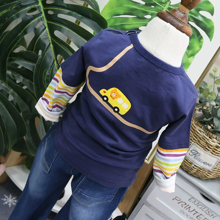Childrenswear Spring New Style Cartoon Printed Mock Two-Piece Child Long-sleeved T-shirt Children Long Sleeve 18092