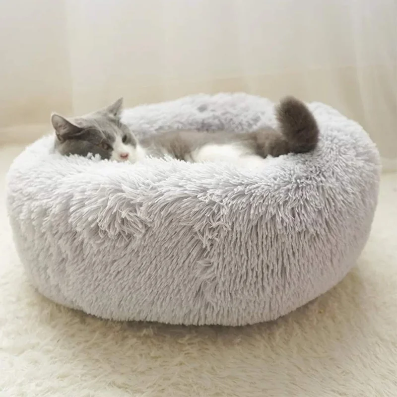 Light Grey Подушка для кошки из искусственного меха саморазогревающаяся кровать для кошки и собаки круглые плюшевые противоскользящие кошачьи гнезда для глубокого сна - Цвет: Light Grey