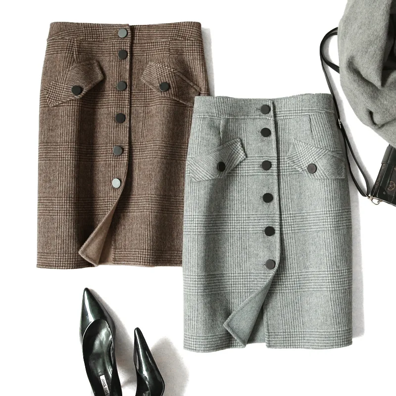 

High-End Plaid Wool Double-faced Woolen Goods Skirt Autumn Woolen Skirt Elegant Commuting 2019 Skirt WOMEN'S Dress Batch