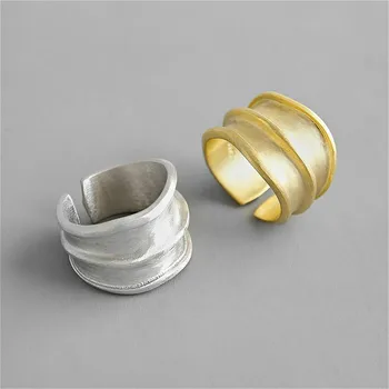 

Handmade 925 Sterling Silver Matte Wide Groove Open Gold Rings For Women INS Frosty Style Fine Jewelry 925-889