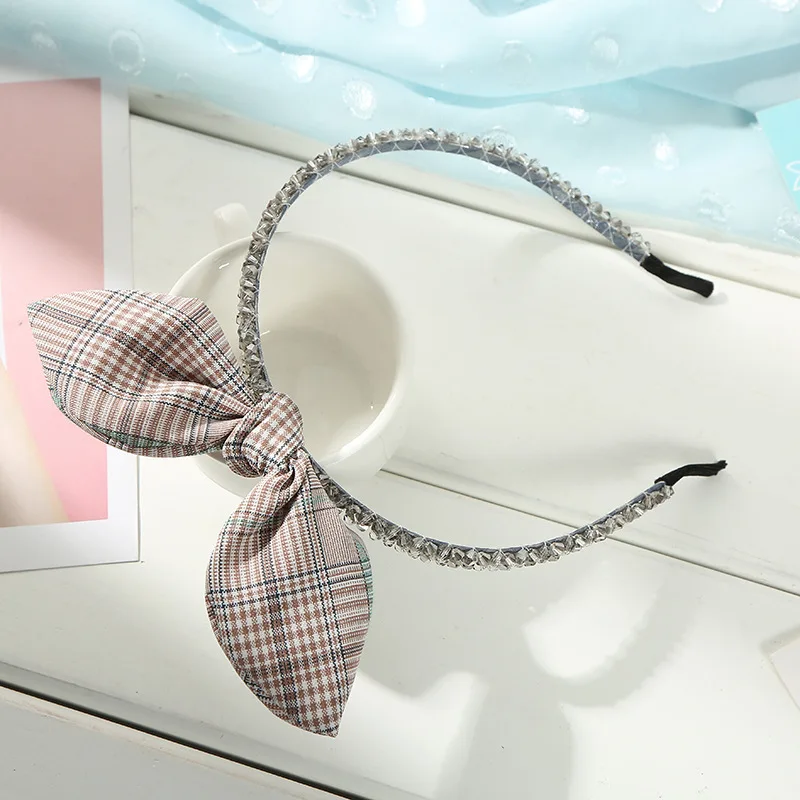 12 шт корейский кристалл оголовье дамы с бантом Hairband украшения для волос оптом девушки оголовье с бантом - Цвет: plaid 1