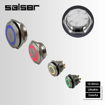 

DIY Ultrathin 12/16/19/22/25/30mm Double Three Color Light Momentary/Reset Waterproof Lamp Doorbell PC Metal Push Button Switch